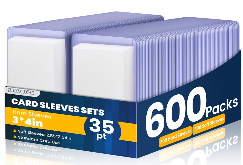 ZENOWICK 600 Packs Card Sleeves Top Loads for Cards,3"" x 4"" Baseball Card Protectors,Trading Card Sleeves Hard Plastic Fit for Baseball, Football Cards (300 Hard Sleeve + 300 Soft Sleeve) - Image 1